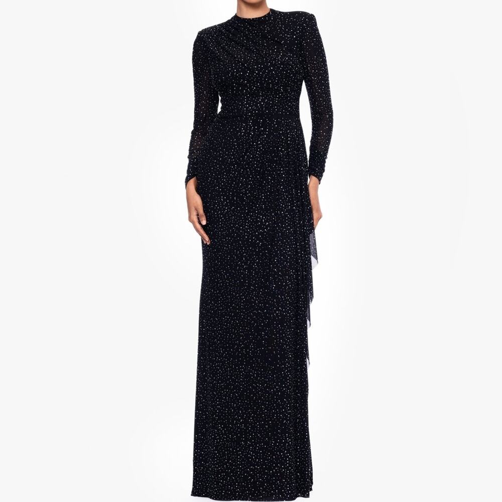 Betsy & Adam “Devin” Long Power Mesh Embellished Long Sleeve Dress Black Sz 4